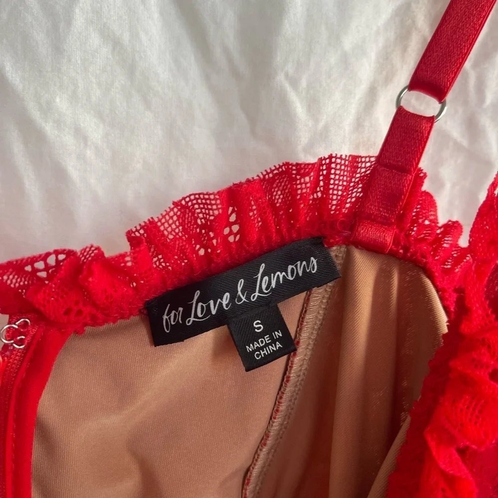 For Love And Lemons red gracie high low lace slip dress Size Small